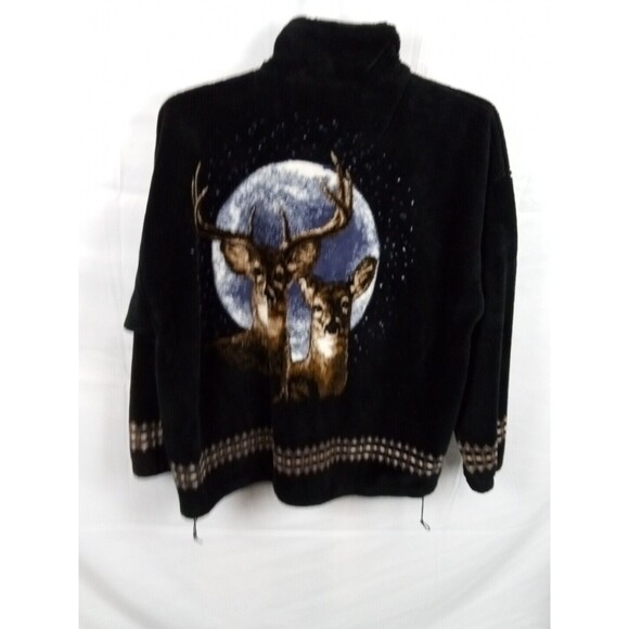 Vintage Bear Ridge Outfitters Deer Black Plush Fleece Jacket Size Large - Picture 3 of 7